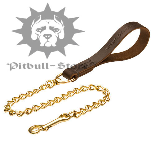 Chain Dog Lead with Leather Handle