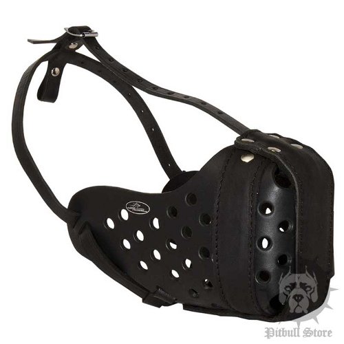 Strong Dog Muzzle for Pitbull Training of Genuine Leather
