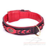 Thick Pitbull Dog Collar "Heavy Fire" of Black and Red Leather