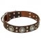 Decorative Leather Dog Collar Azure Stones and "Silver" Studs