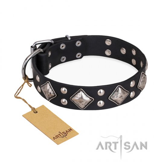 "Smart Geometry" FDT Artisan Wide Leather Dog Collar in Black