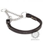 Staffy Dog Collar of Black Nappa Padded Leather, Half Choke