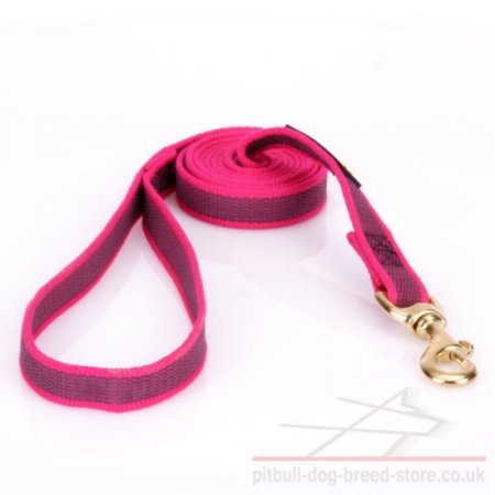 Pitbull Dog Lead of Pink Nylon with Non-Slip Rubber Threads