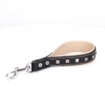 Short Dog Leash with Tan Lining and Silver Studs