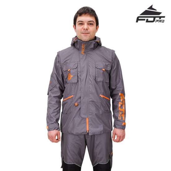 "Pro Jacket" of Grey Waterproof Material with Lots of Pockets