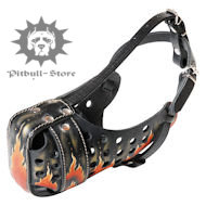 Design leather Pitbull
muzzle Flame
