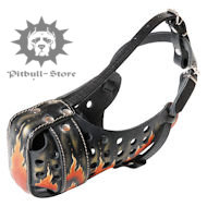 Design leather Pitbull
muzzle Flame