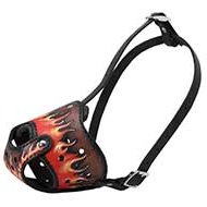 Pitbull Muzzle UK with Flame Shapes, Handmade, Hand Painted
