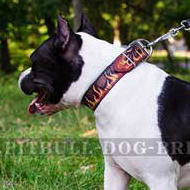 Unique Dog Collar with "Flame" Hand Painting for Amstaff
