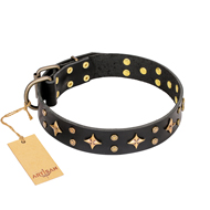 "A La Mode" FDT Artisan Black Leather Dog
Collar with Stars