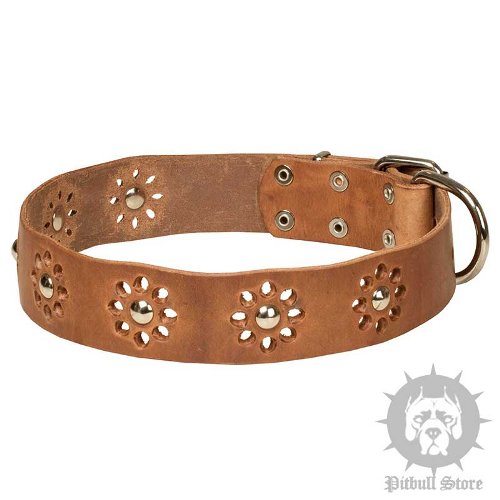 Flower Dog Collar Leather