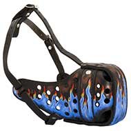 Stylish Dog Muzzle with Blue Fire Pattern for Pitbull and Staffy
