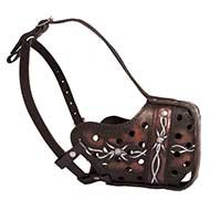 Handmade Leather Dog Muzzle with Barbwire Pattern for Pitbull