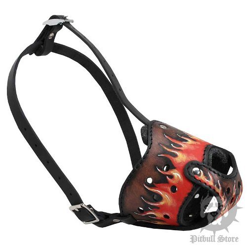 Pitbull Muzzle UK with Flame Shapes, Handmade, Hand Painted