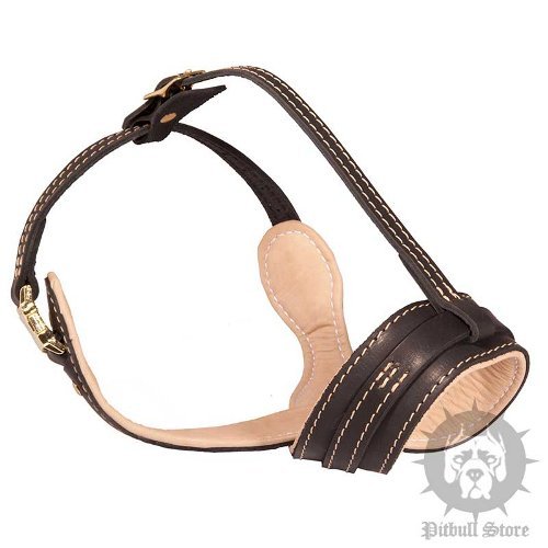 Leather Dog Muzzle UK Padded with Nappa for Pitbull and Staffy