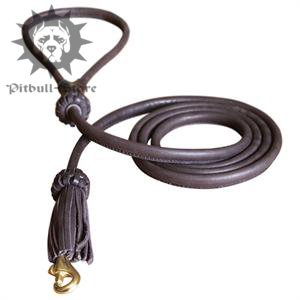 Luxury Round Leather Dog Leash Decorated with Tassel for Pitbull