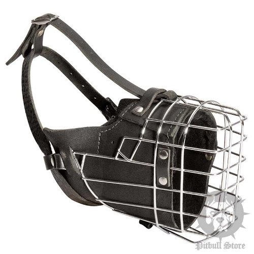 Leather Coated Wire Basket Dog Muzzle for Working Pitbulls