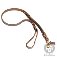 Leather Dog Lead with Additional Handle for Pitbull Control