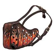 Designer Dog Muzzle for Pitbull, Hand Painted "Flame" Pattern