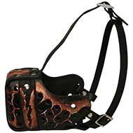 Exclusive Handmade Leather Dog Muzzle "Magma" Paint for Pitbull