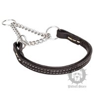 Staffy Dog Collar of Black Nappa Padded Leather, Half Choke